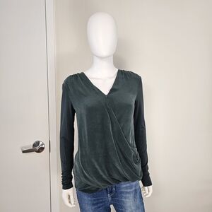 Bailey 44 Forest Green Draped Silk Blouse Sz S
